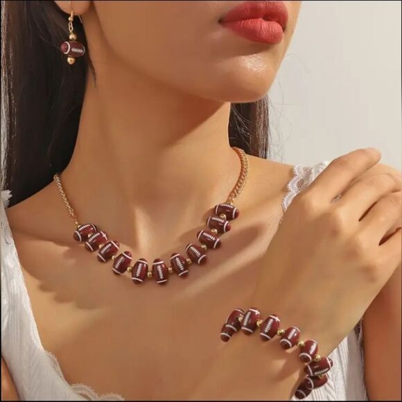 Football Jewelry Necklace Earrings Bracelet Set - Picture 1 of 2